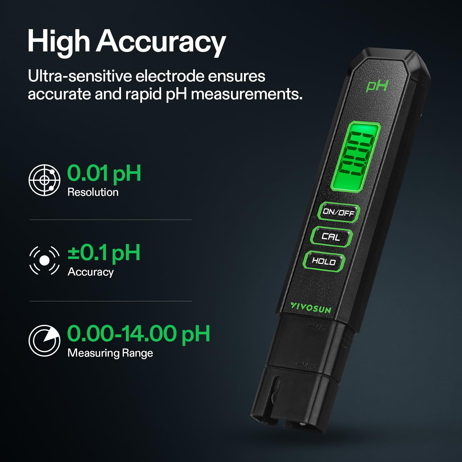 VIVOSUN pH meter electrode close-up for precise measurement stability