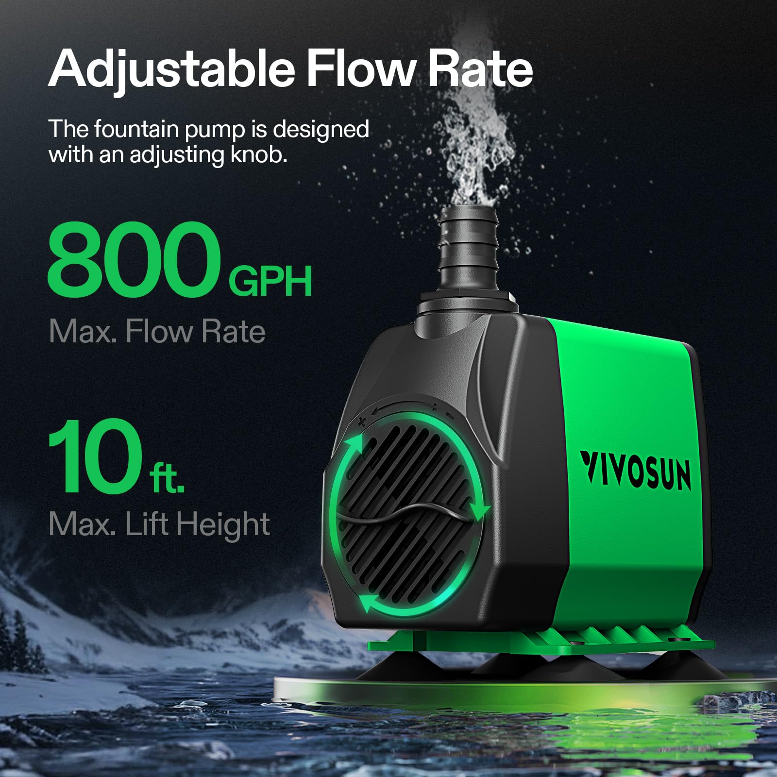 VIVOSUN pump side dimensions highlighting compact size for tight installations