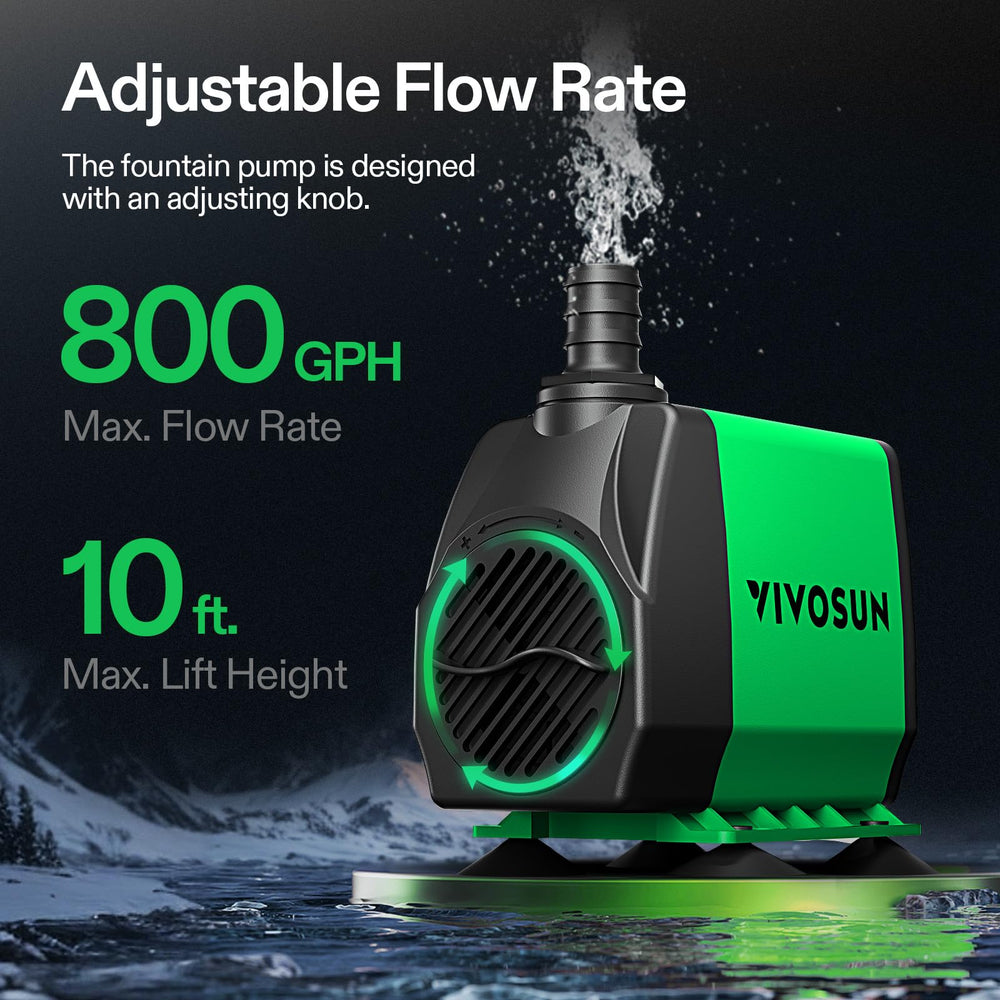 VIVOSUN pump side dimensions highlighting compact size for tight installations