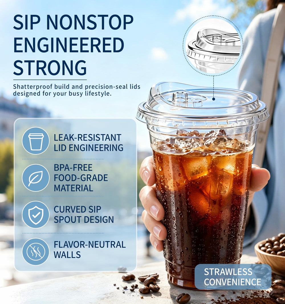 Voatree cup in hand with iced coffee illustrating spill resistance