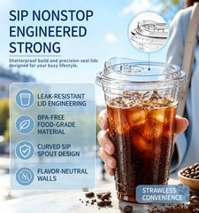Voatree cup in hand with iced coffee illustrating spill resistance