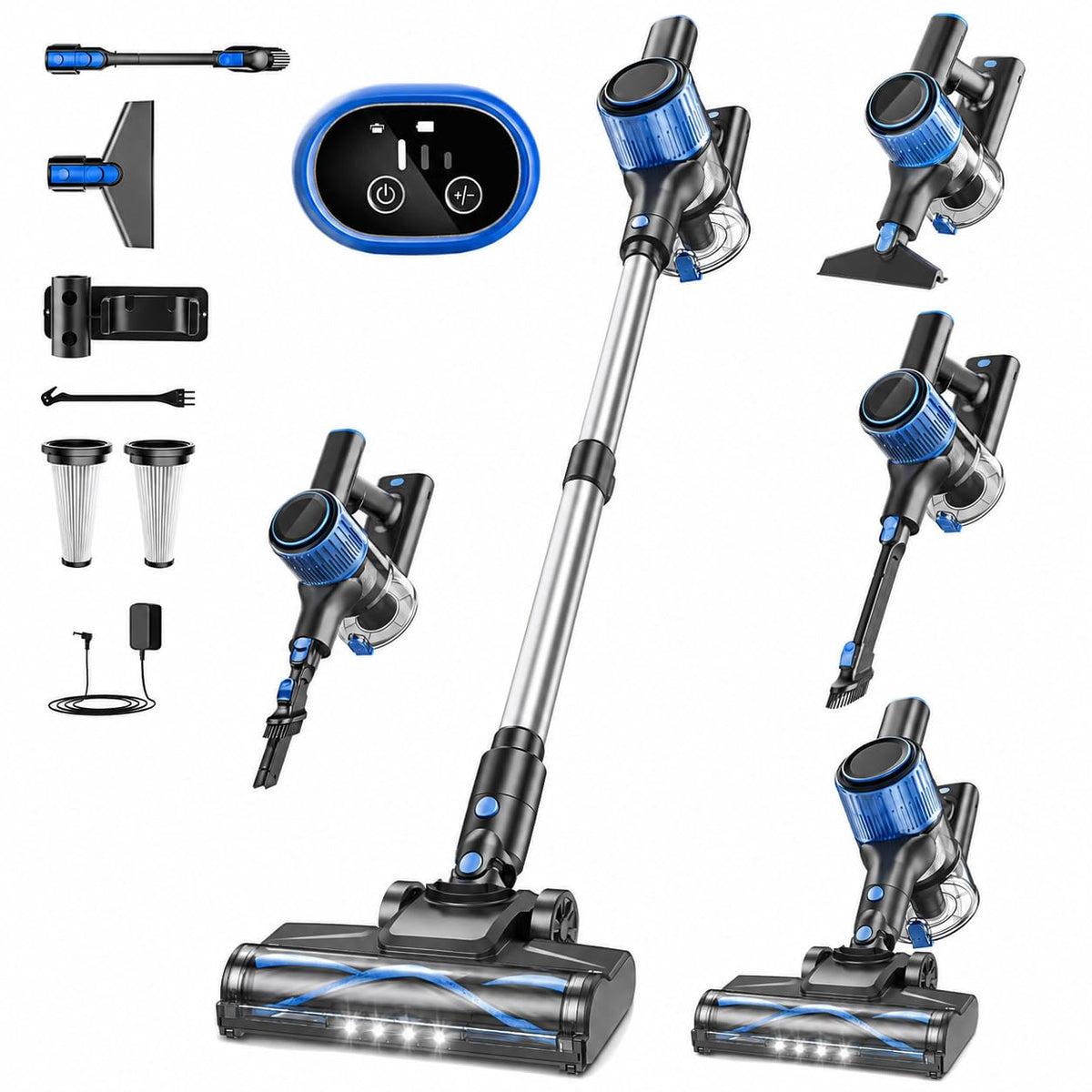 VOKENE front view of cordless vacuum showing whole unit and color for quick identification