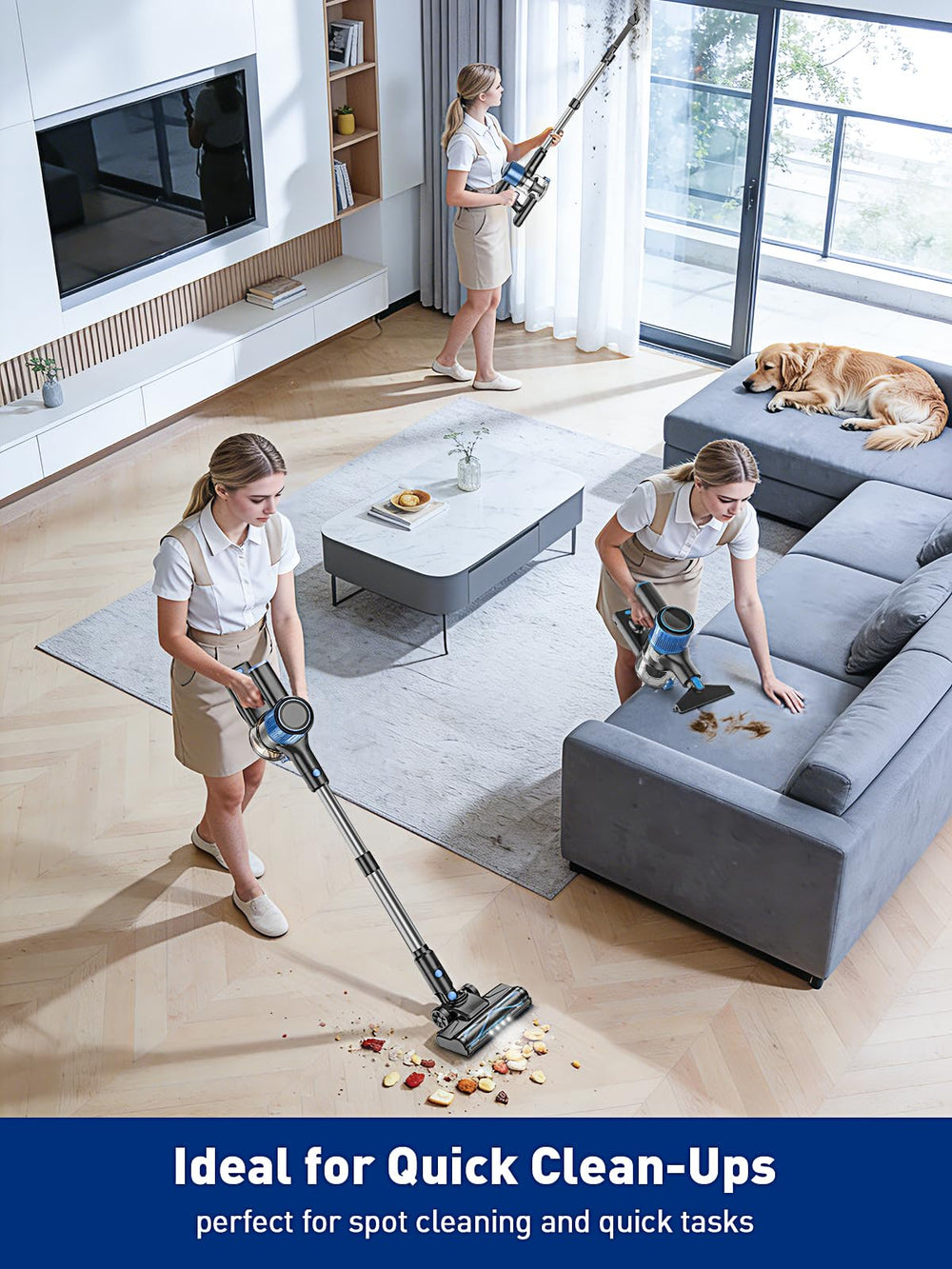 VOKENE self-standing storage lifestyle image showing upright parking and compact storage