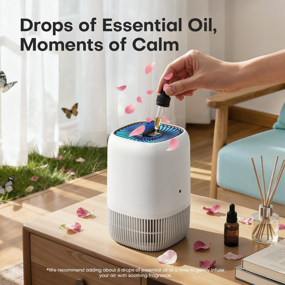 VOOPNU placed in a living room, quietly purifying shared household air