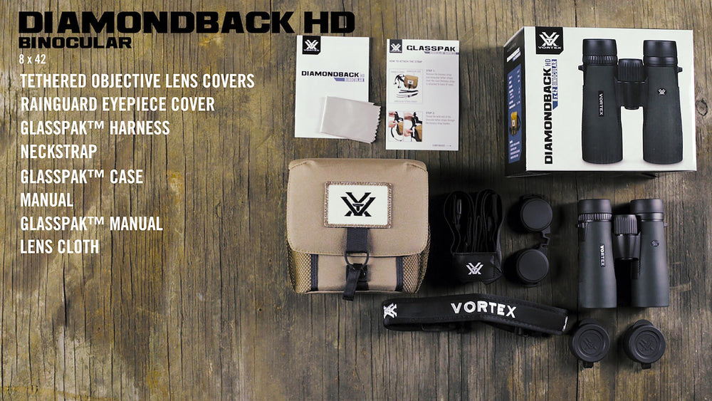 Vortex Diamondback HD carried by birder in field for comfortable hands-free use