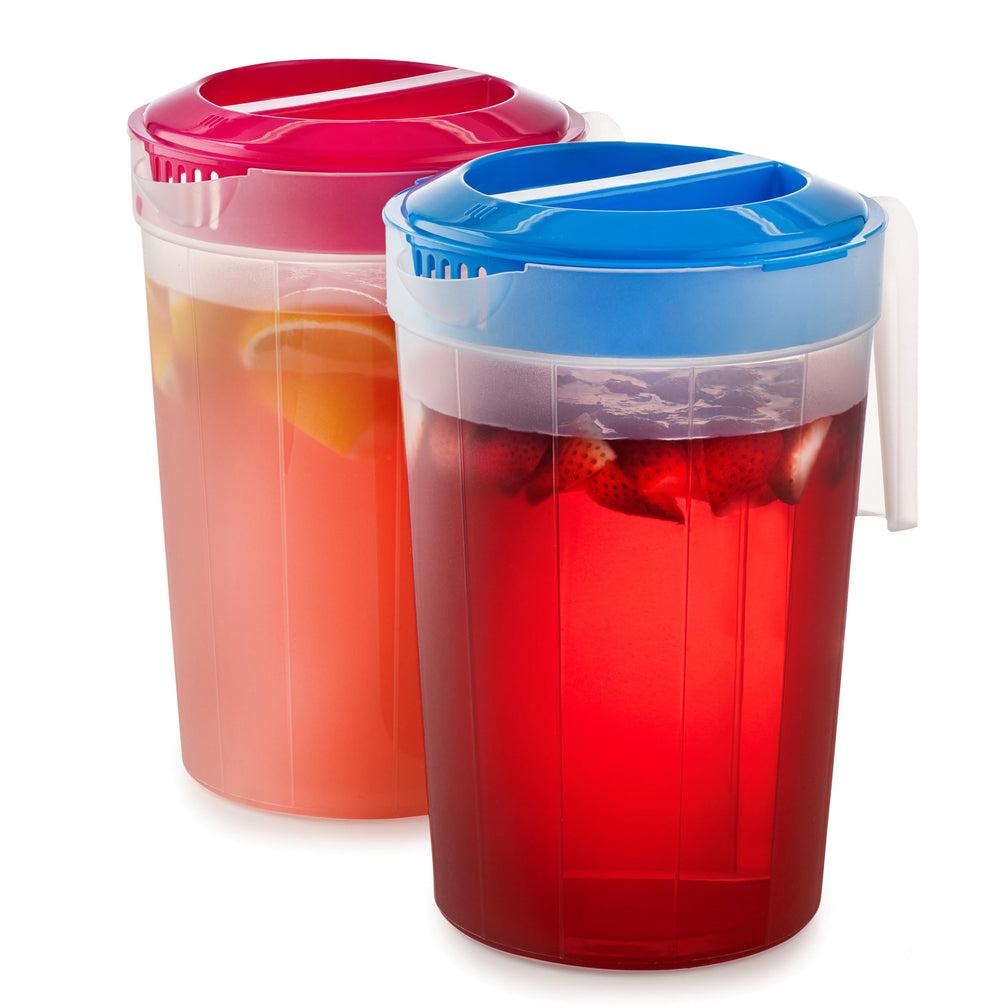 VOXRO pitcher next to a drinking glass showing size comparison and capacity benefit