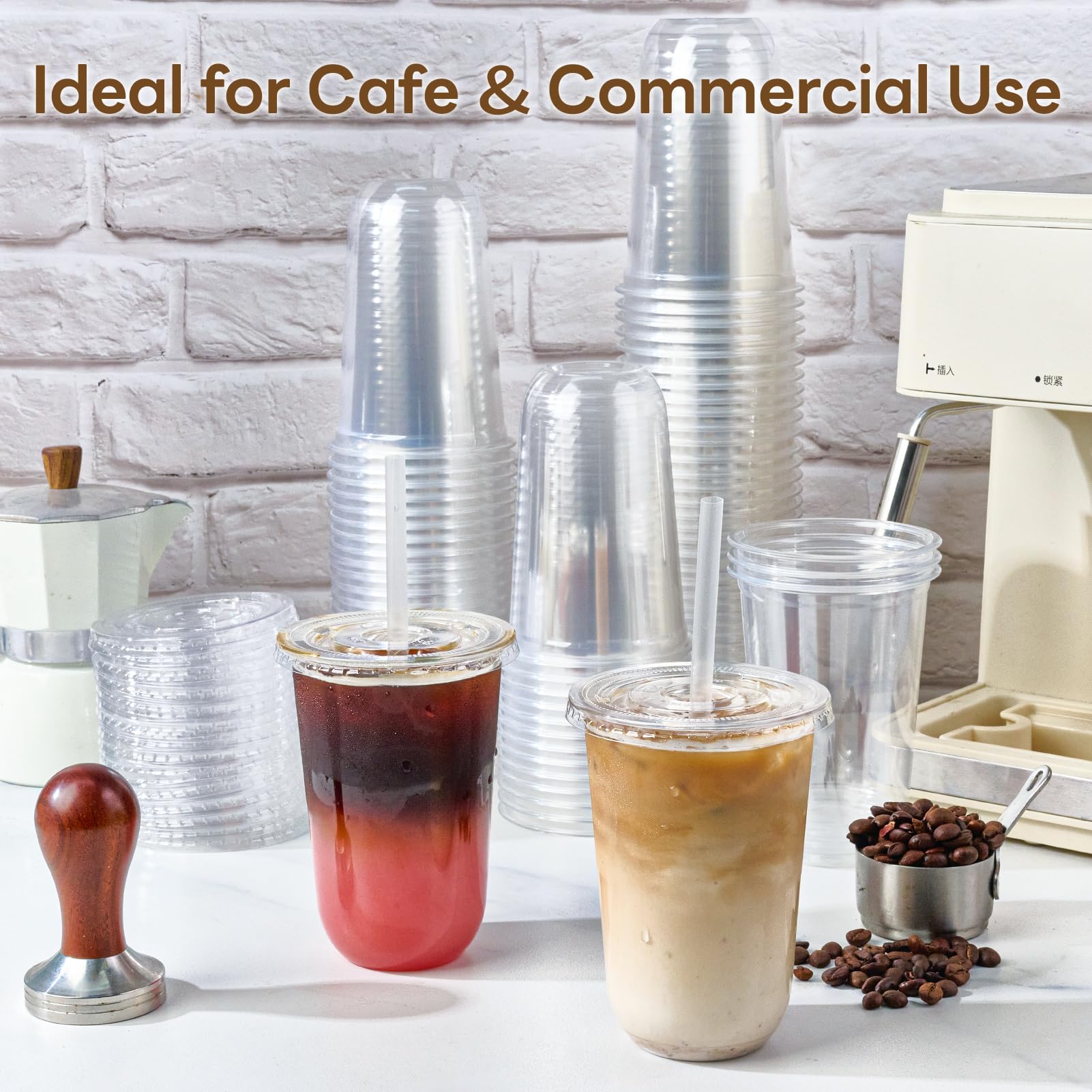 Vplus in use with iced coffee showing lid on cup for mess-free on-the-go