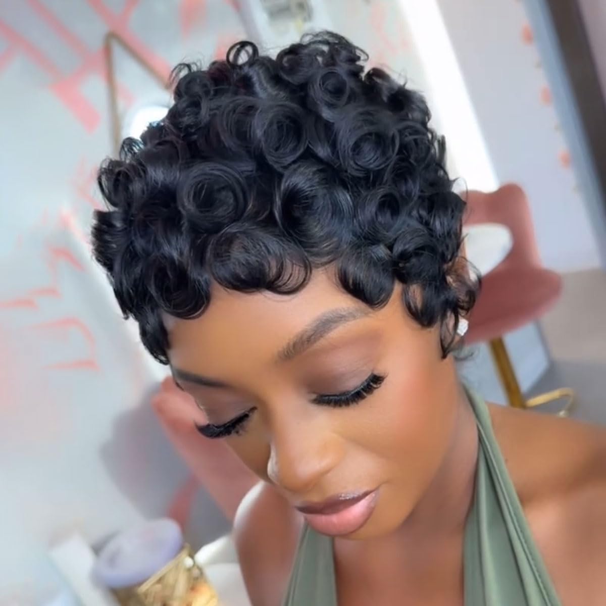 VRZ pixie close texture shot of virgin Brazilian curls showing soft, tangle-resistant benefit