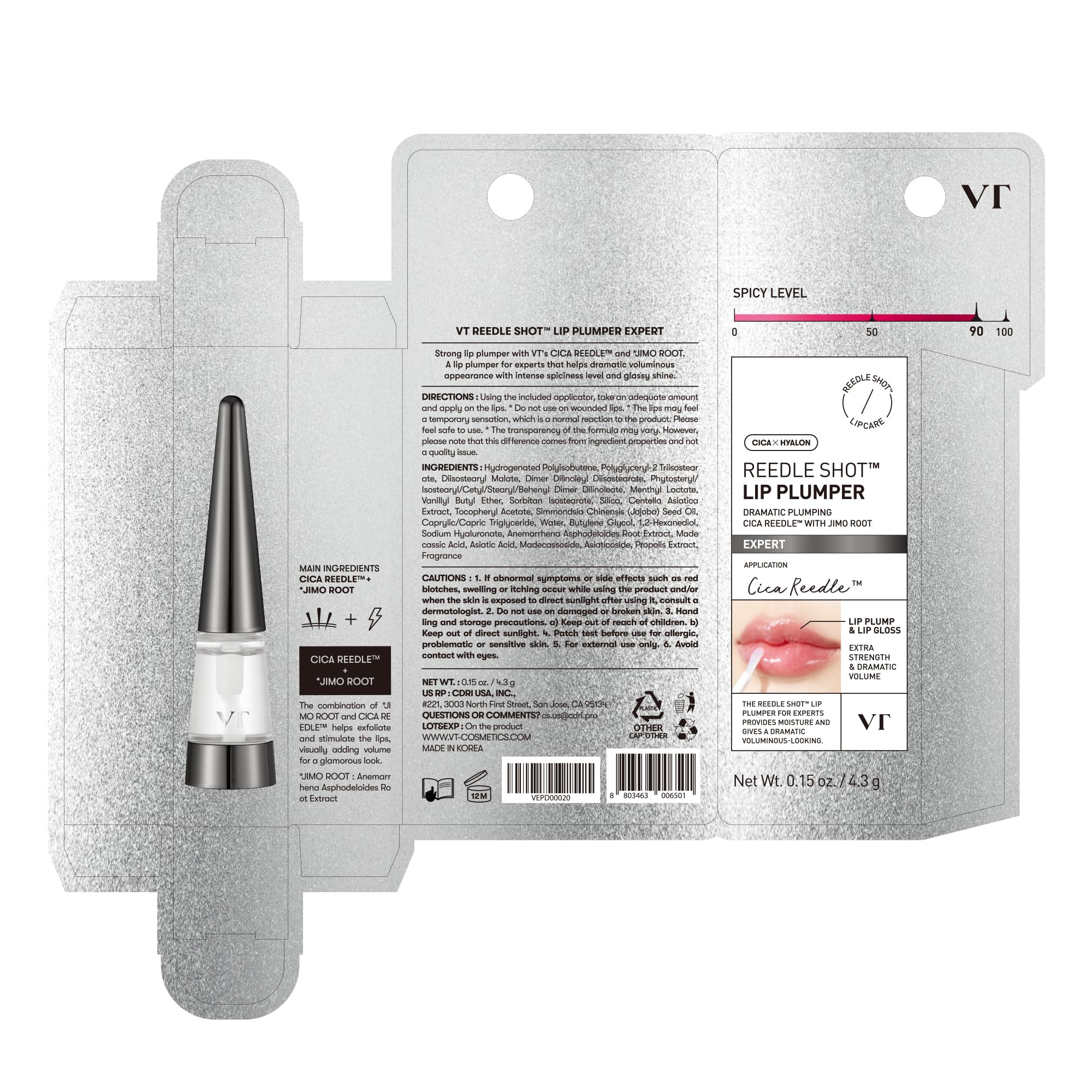 VT COSMETICS cap and label close-up showing fragrance-free transparent formula