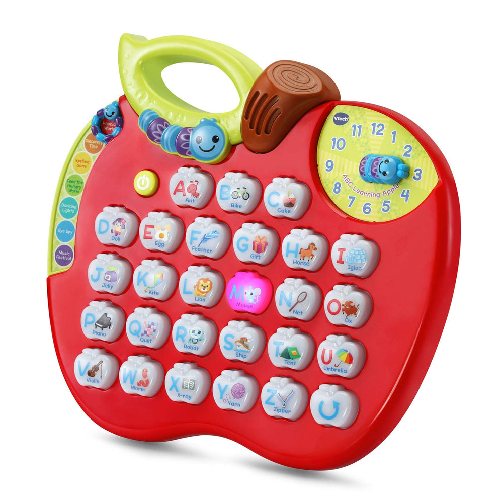 VTech ABC Learning Apple close-up of illuminated letter buttons promoting phonics practice