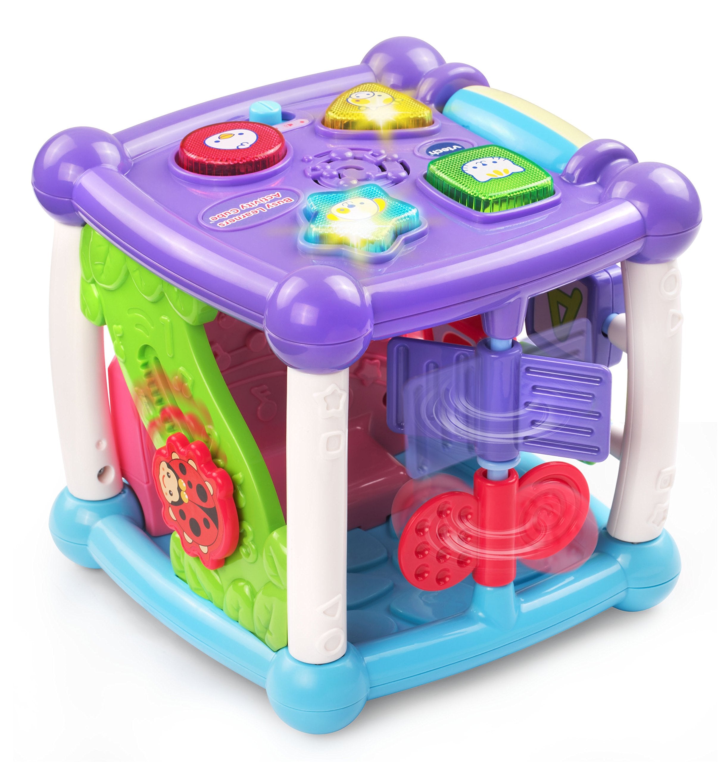 VTech Busy Learners Activity Cube close-up of colorful buttons, aids early vocabulary