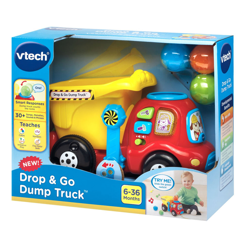 VTech side label and artwork showing learning cues and durable construction
