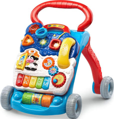 VTech front view blue walker showing interactive panel and sturdy base for confident walking