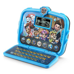 VTech tablet screen with colorful PAW Patrol animations to motivate letter and math practice