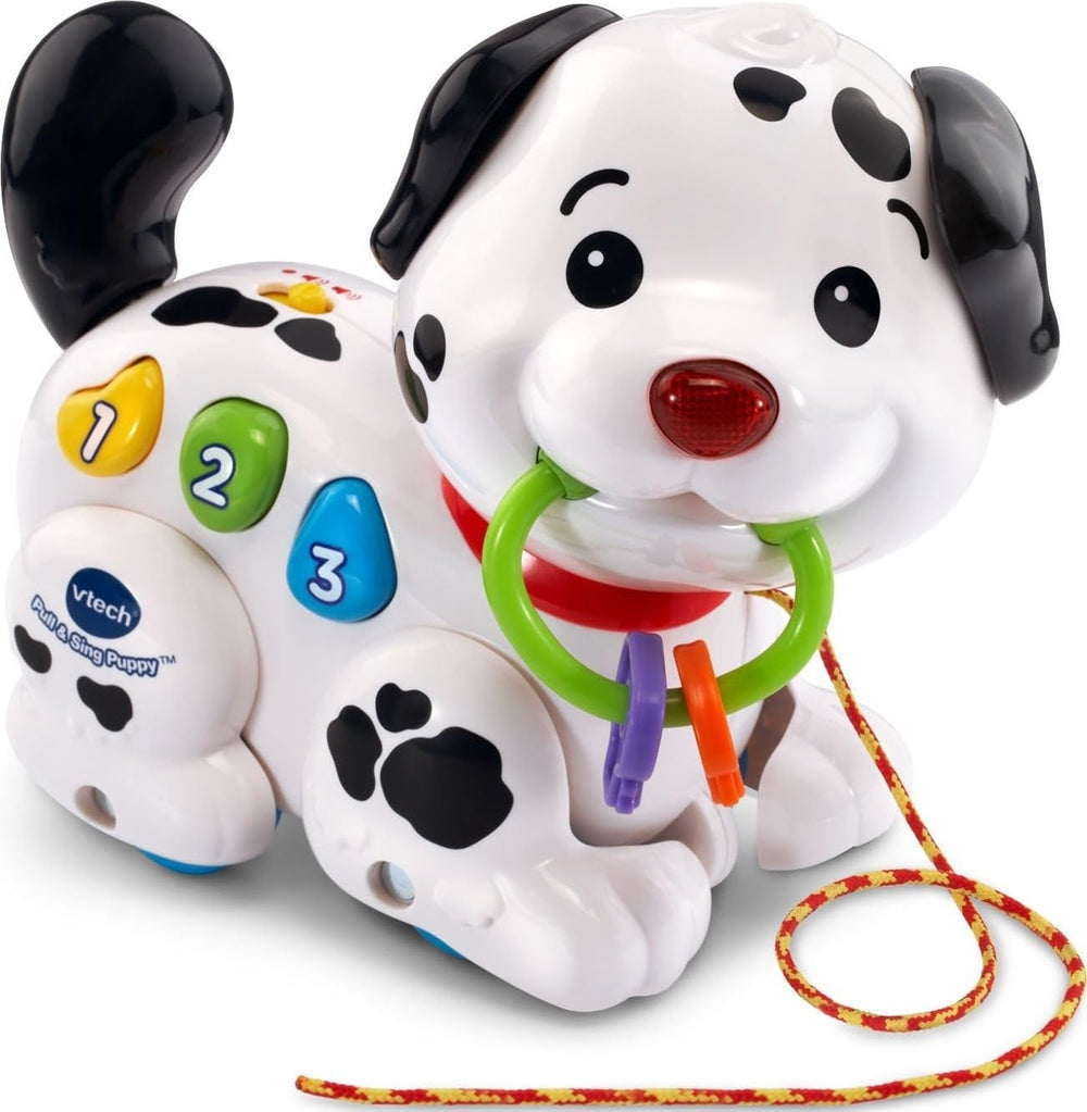 VTech puppy front view showing colorful buttons and friendly face for interactive play