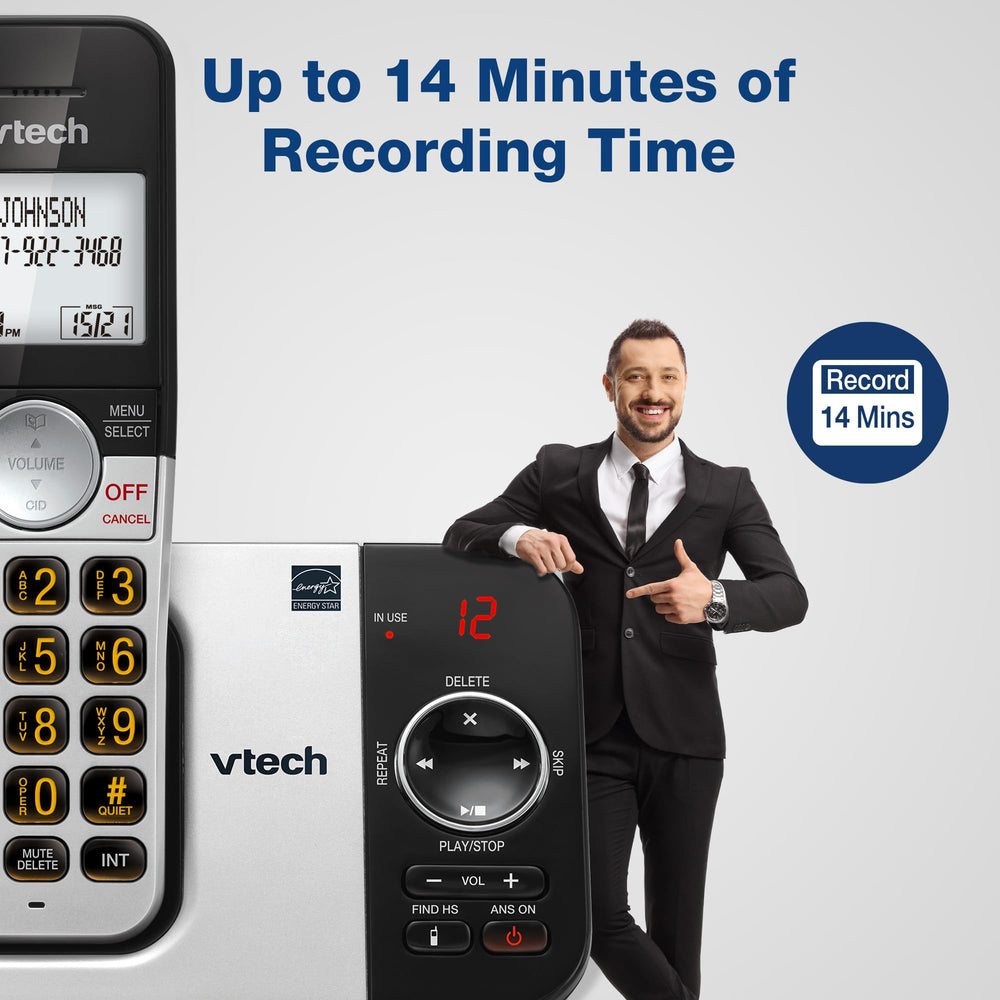 VTech large backlit display showing caller ID for quick caller recognition