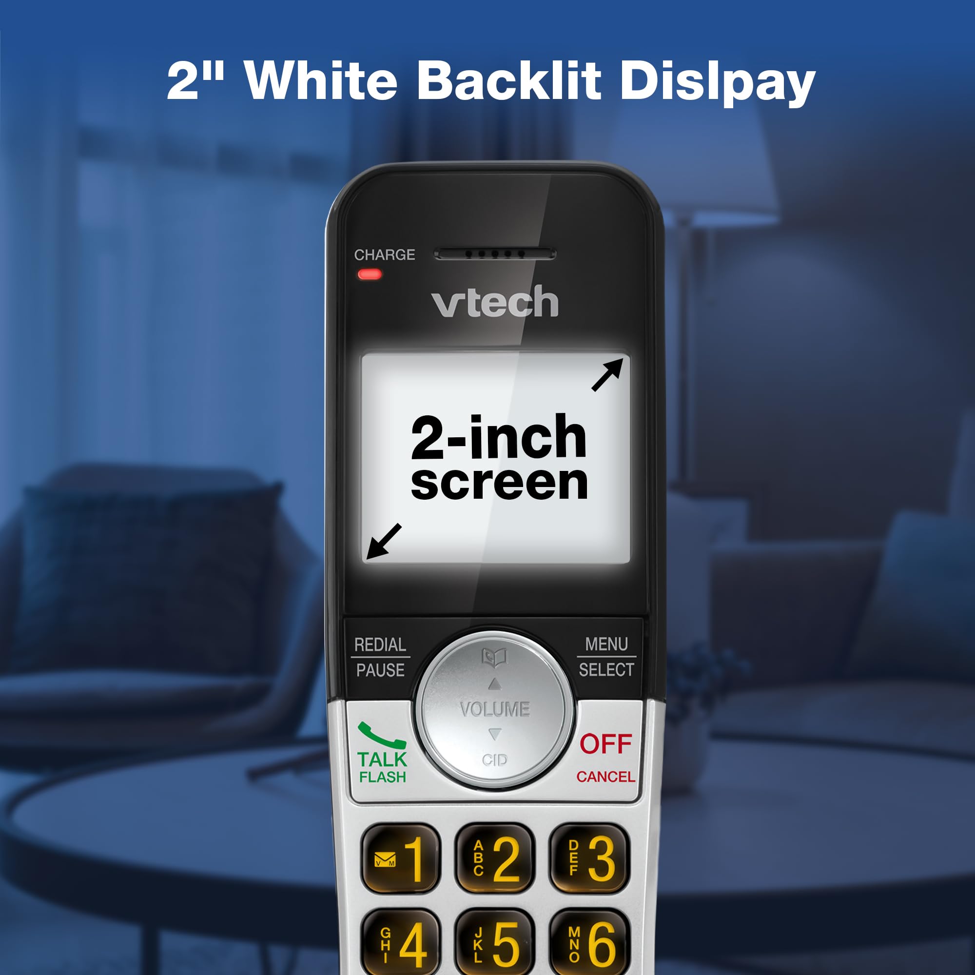 VTech base and handset side-by-side to show compact size and scale