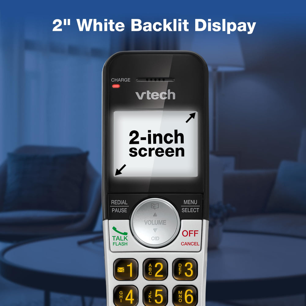VTech base and handset side-by-side to show compact size and scale
