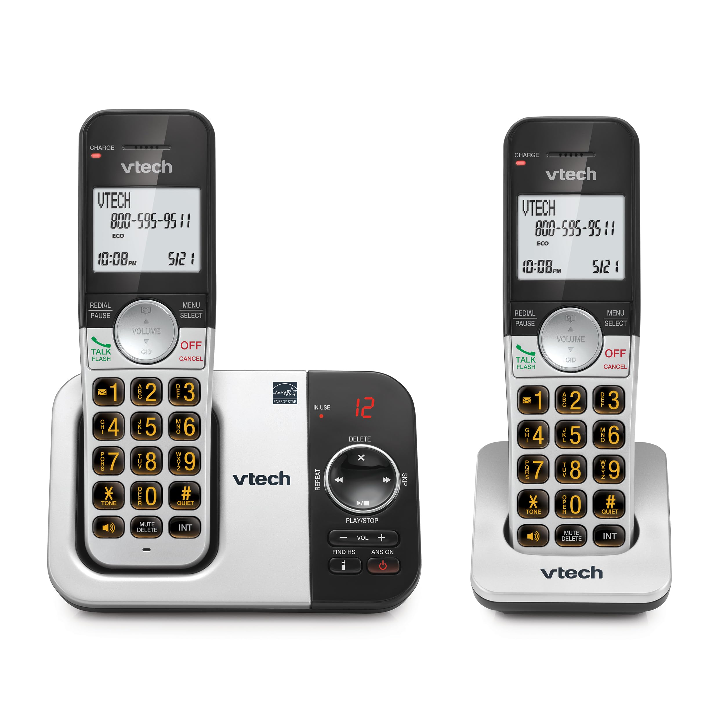 VTech VG232-2 front view showing dual handsets and base for easy setup