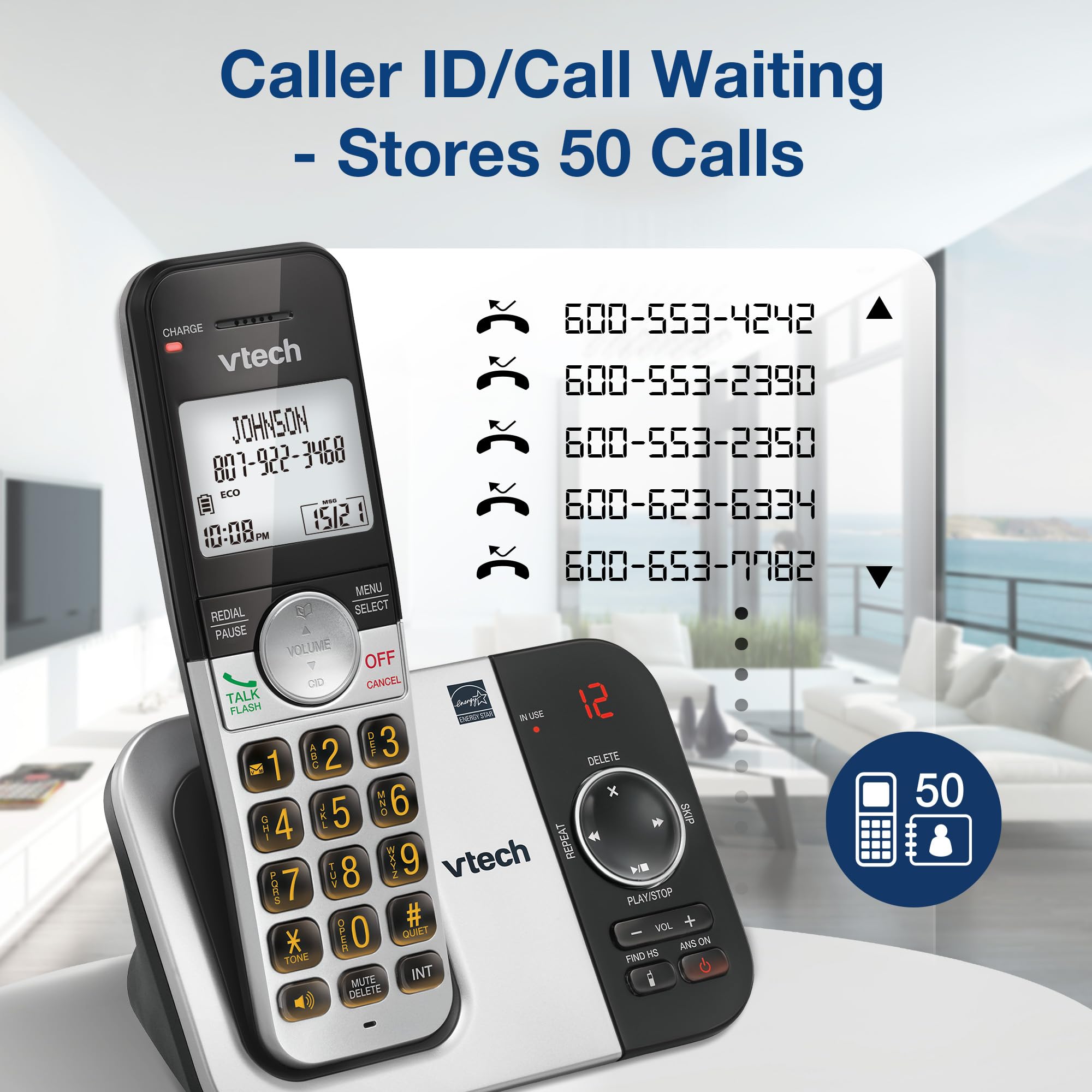 VTech hands-free speakerphone in use delivering clear full-duplex audio