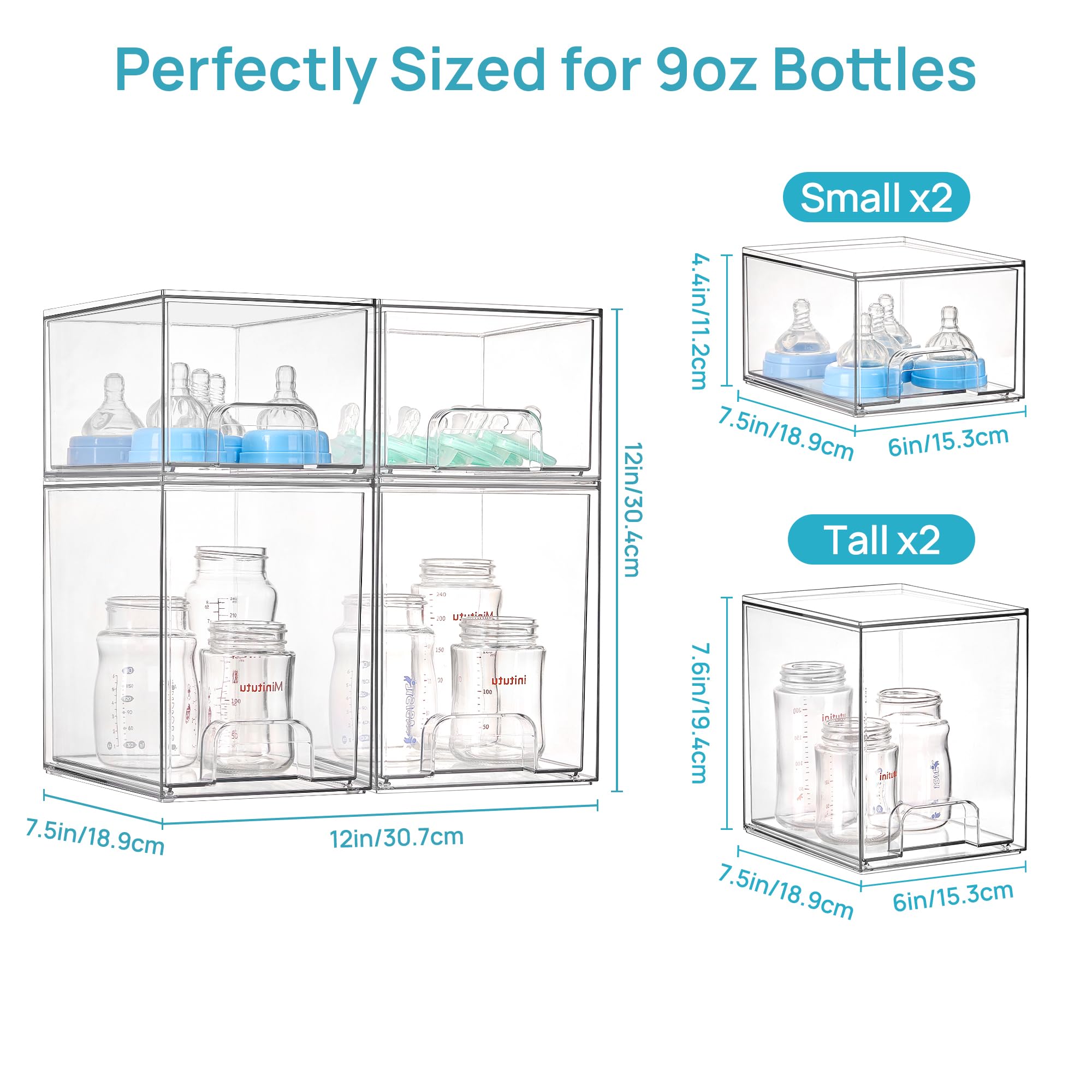 Vtopmart drawer filled with baby bottles for quick access and organization