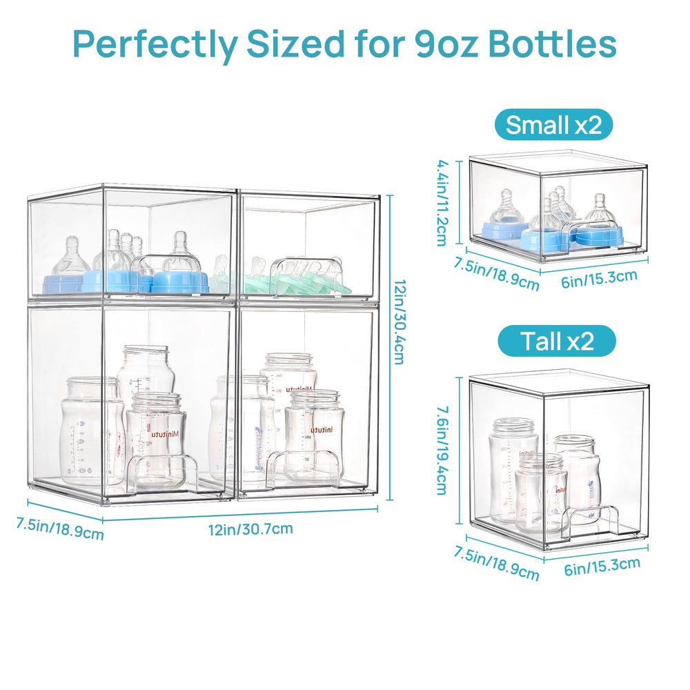 Vtopmart drawer filled with baby bottles for quick access and organization