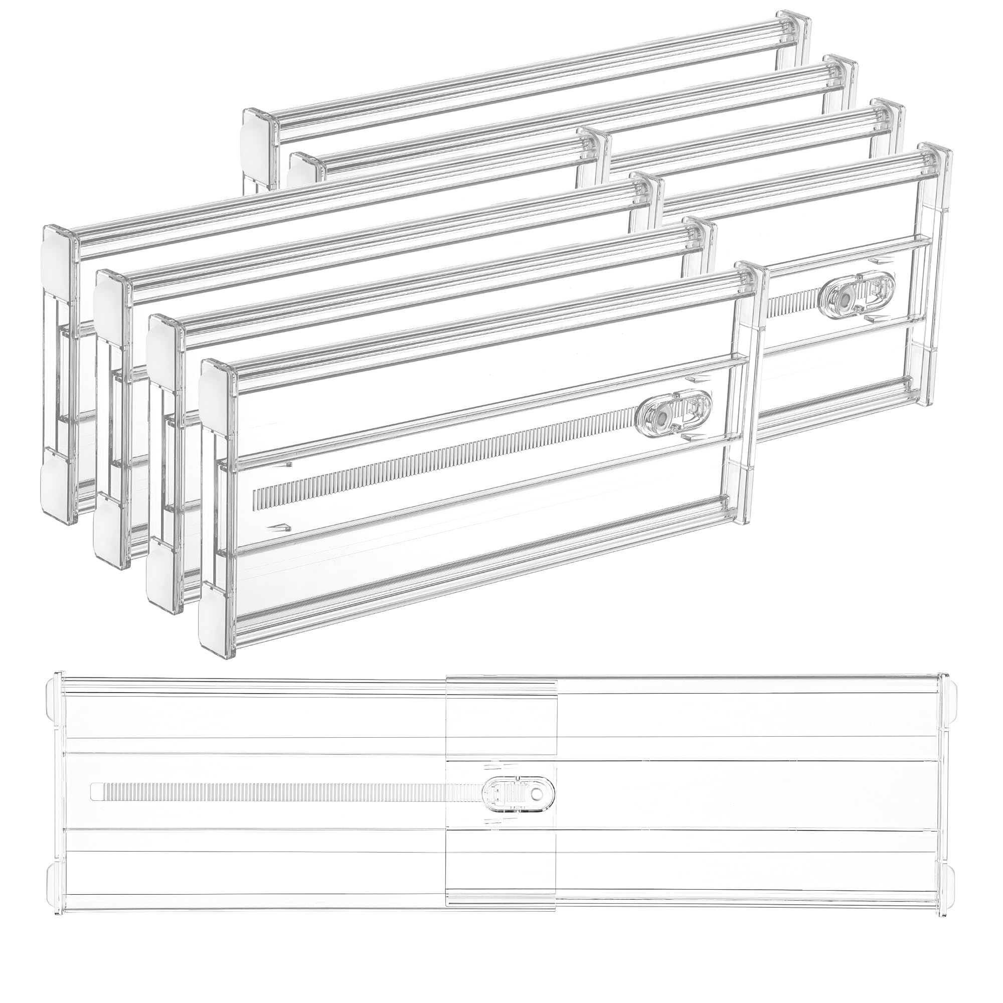 Vtopmart front view of 8-pack drawer dividers showing complete set and packaging