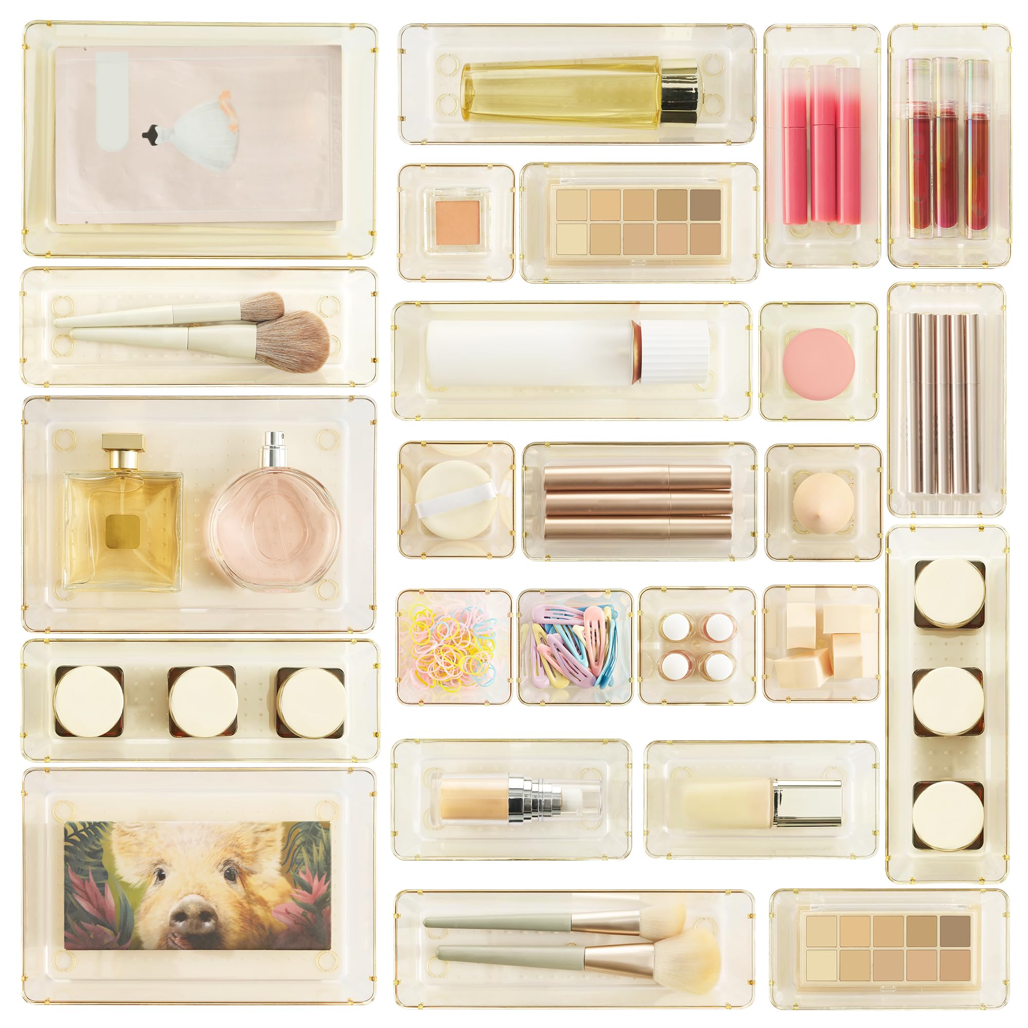 Vtopmart front view of clear tray set showing full 25-piece assortment for easy organizing