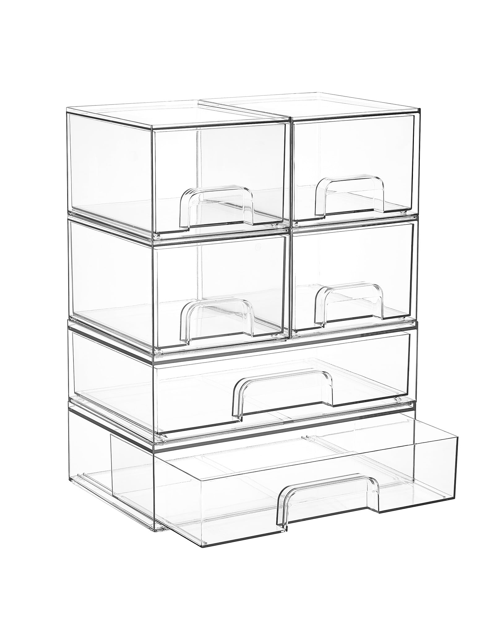 vtopmart front view of clear stackable drawers showing organized storage benefit