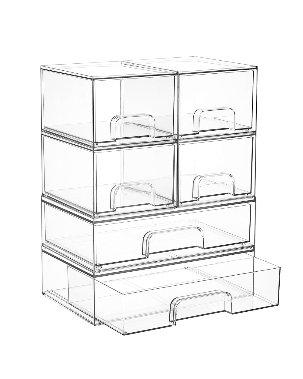 vtopmart front view of clear stackable drawers showing organized storage benefit