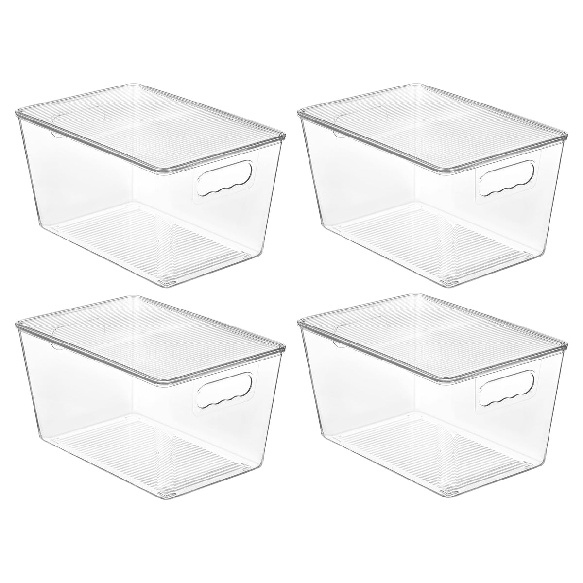 Vtopmart front view of four clear bins showing organization benefits
