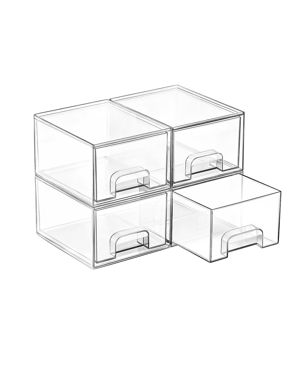 Vtopmart front view of four clear stackable drawers showing compact organization benefits