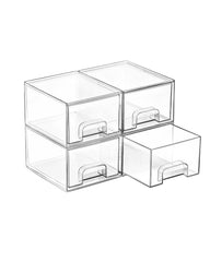 Vtopmart front view of four clear stackable drawers showing compact organization benefits