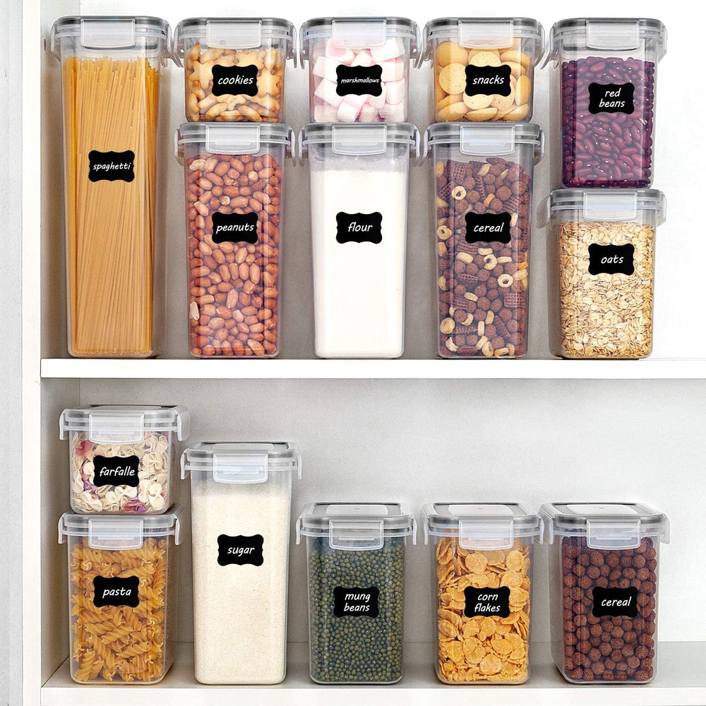 Vtopmart containers arranged on pantry shelf showcasing space-saving stackability benefit