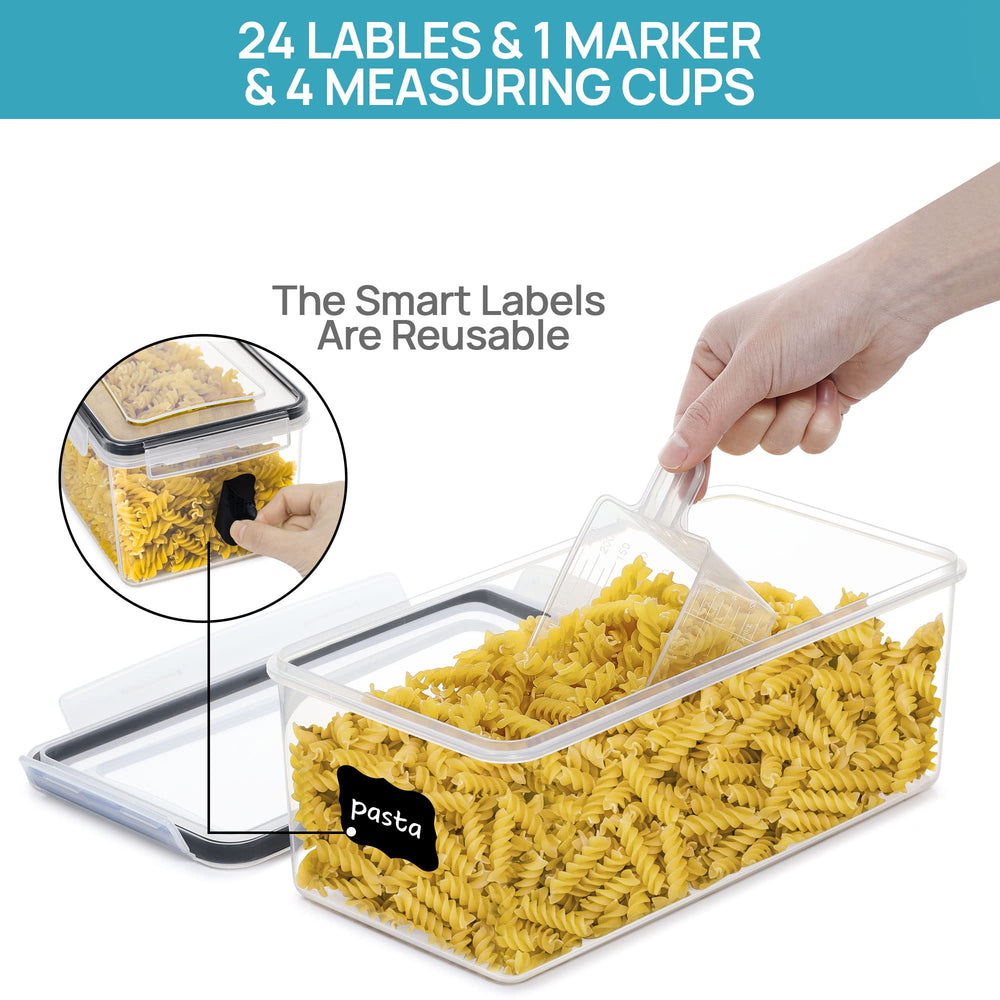 Vtopmart close shot of long pasta inside canister showing protection from breakage
