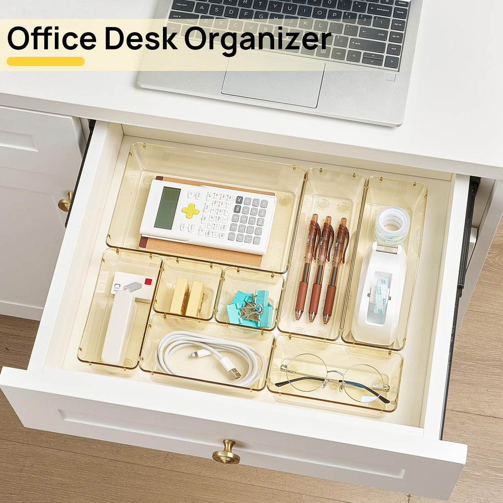 Vtopmart organizers arranged in a bathroom drawer for fast-access cosmetics and tools