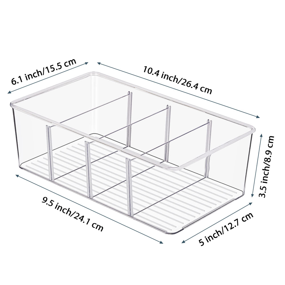 Vtopmart side profile showing stacked bins for compact, space-saving storage