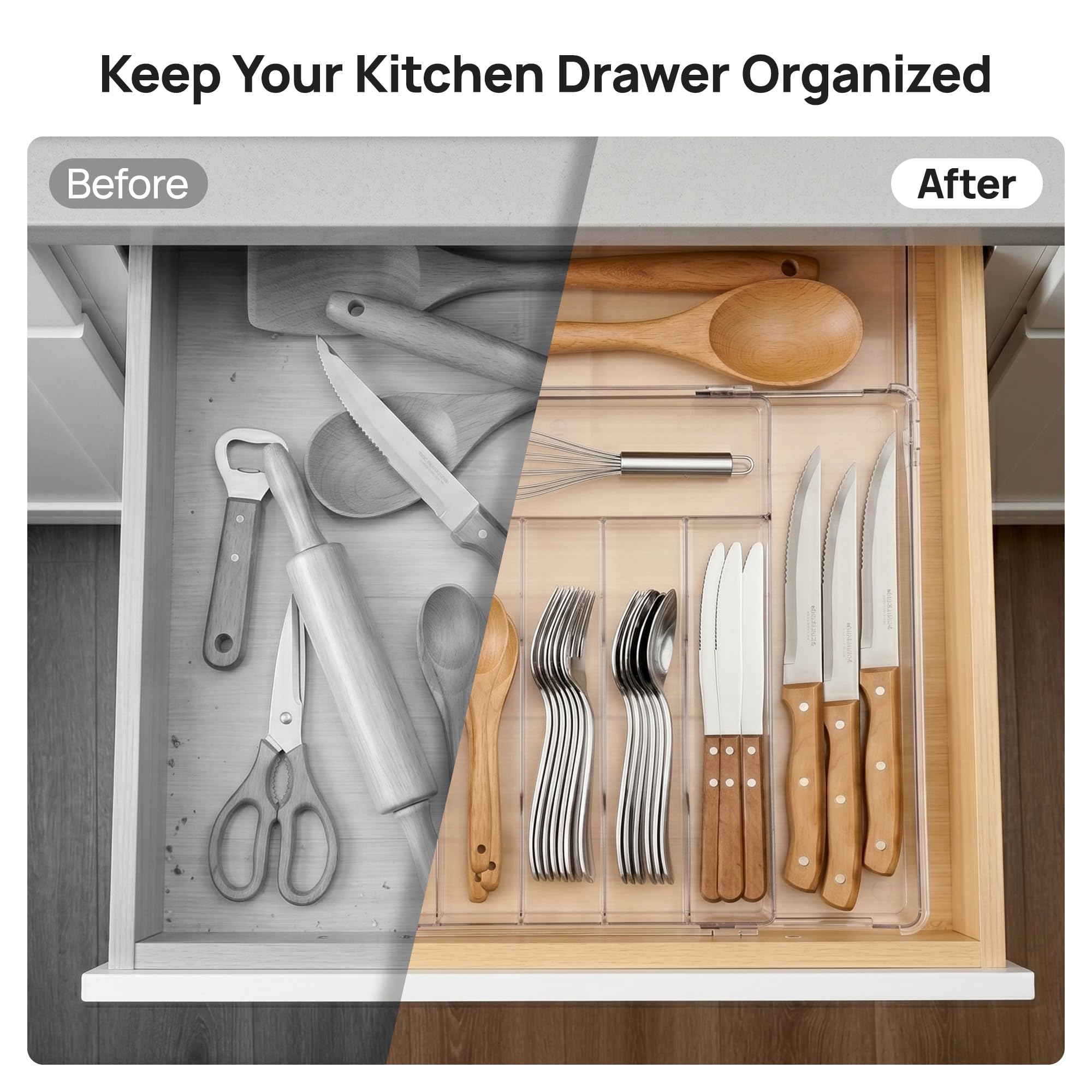 Vtopmart organizer expanded depth illustrating deeper storage for large utensils benefit