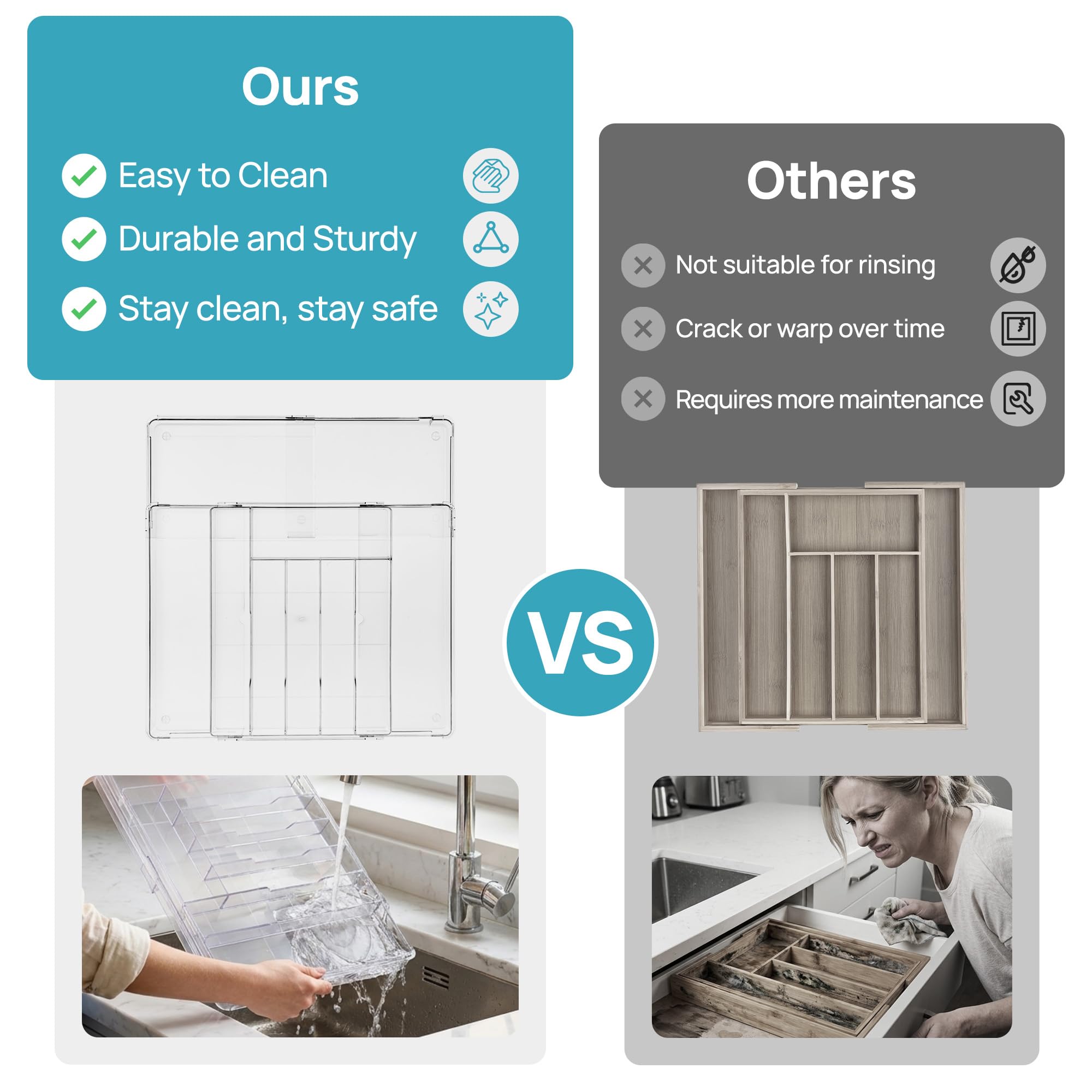 Vtopmart installed in a kitchen drawer showing tidy storage and quick access benefit