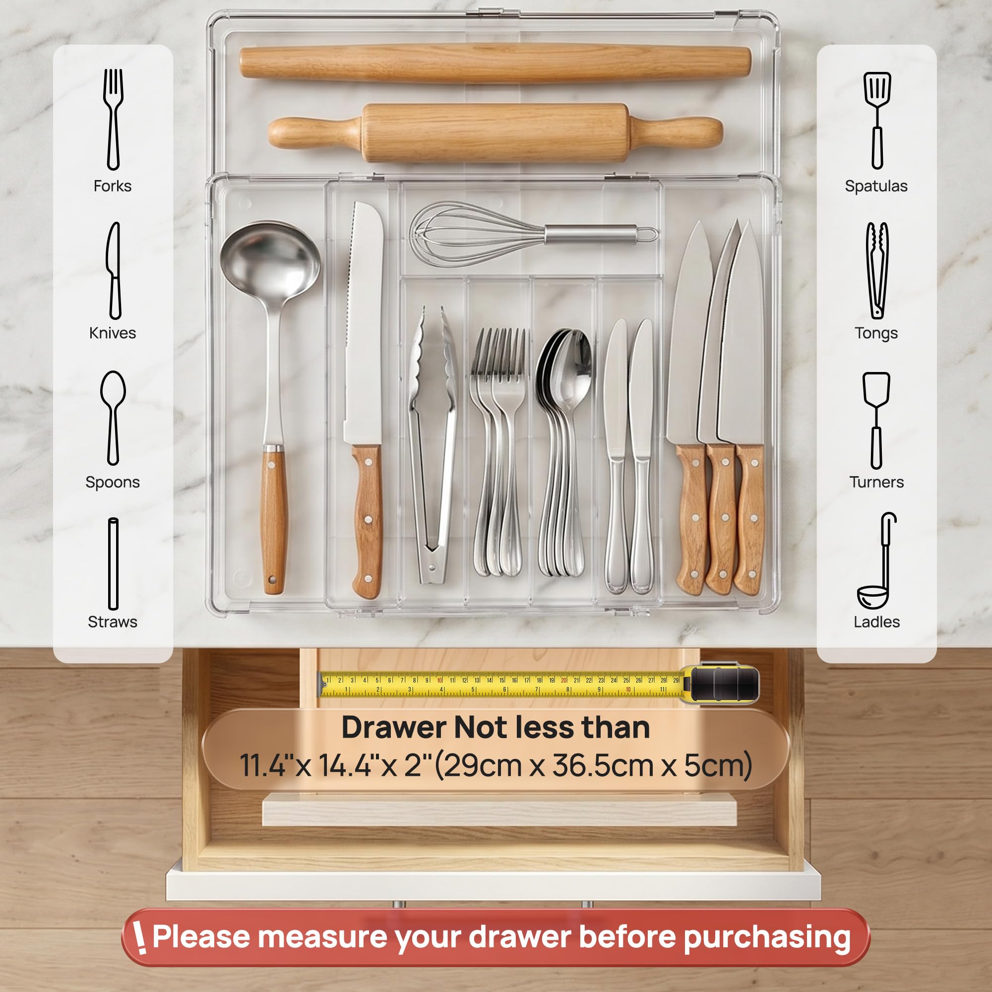 Vtopmart non-slip feet detail preventing sliding and protecting drawer interior benefit