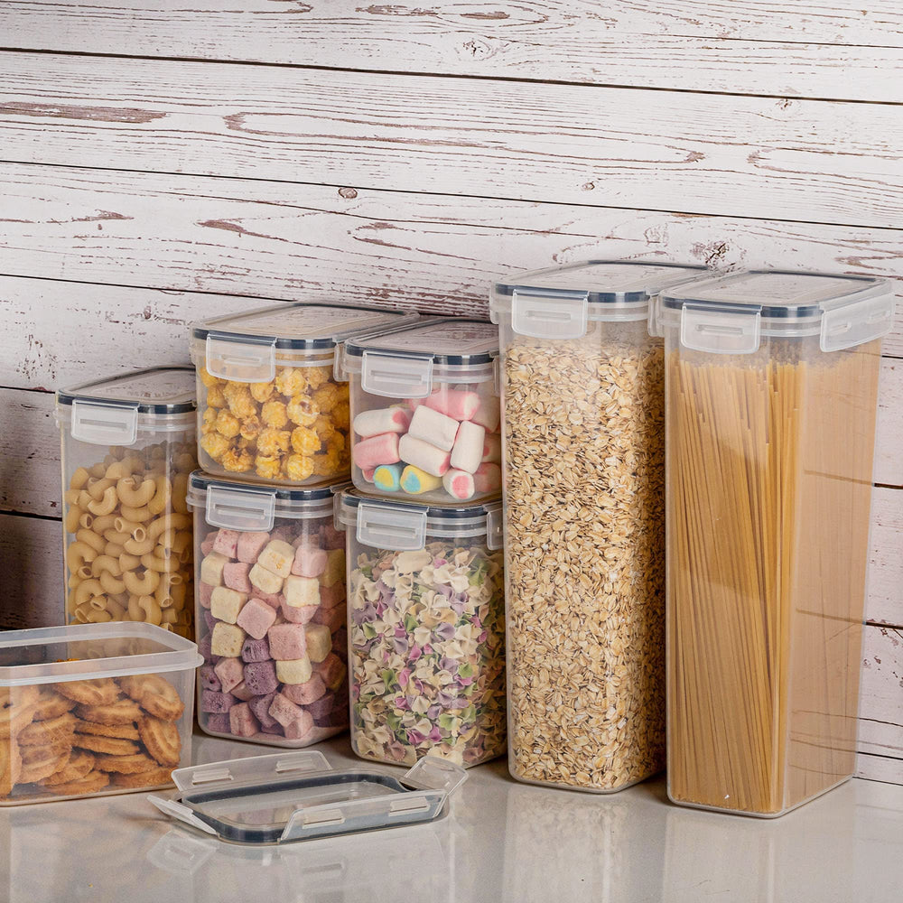 Vtopmart containers beside common kitchen items showing scale and storage capacity