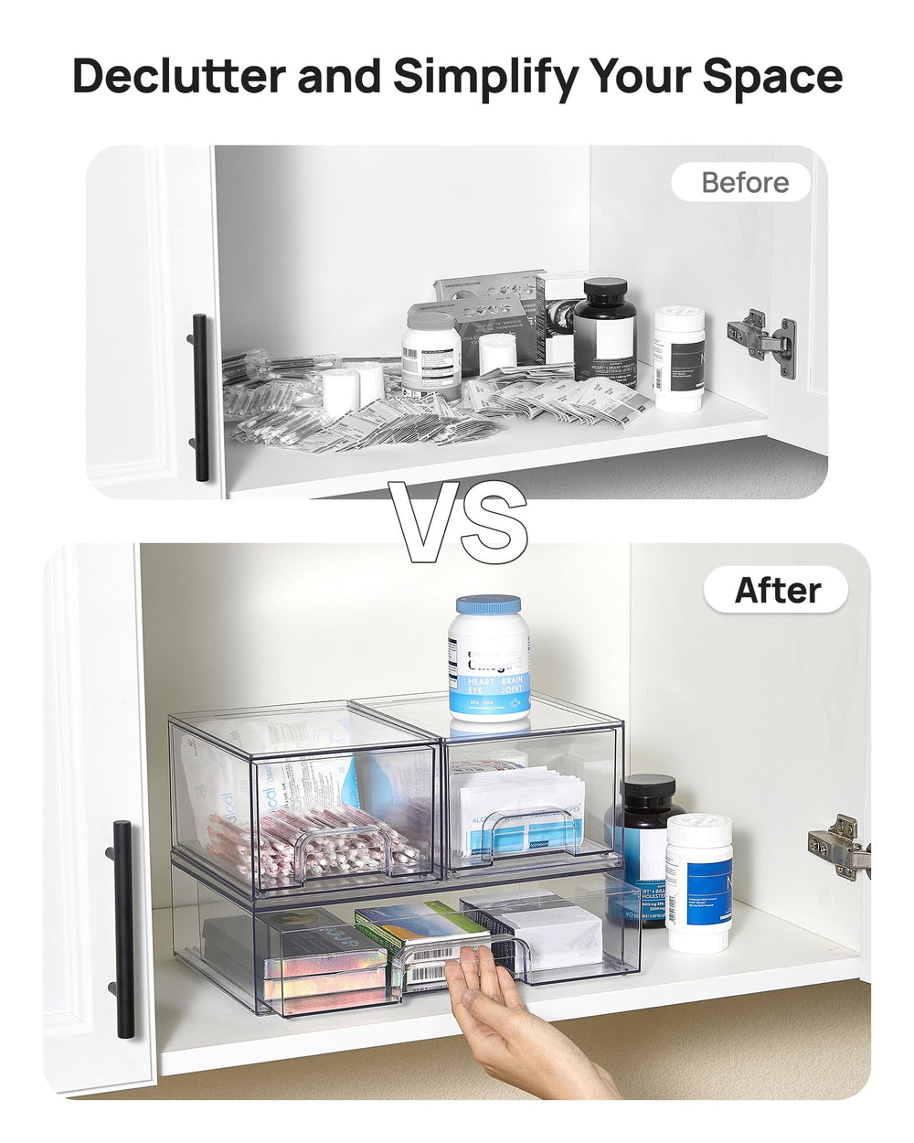 Vtopmart drawers beside everyday items to show compact scale