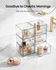 Vtopmart stacked organizers on a shelf saving vertical space and clutter