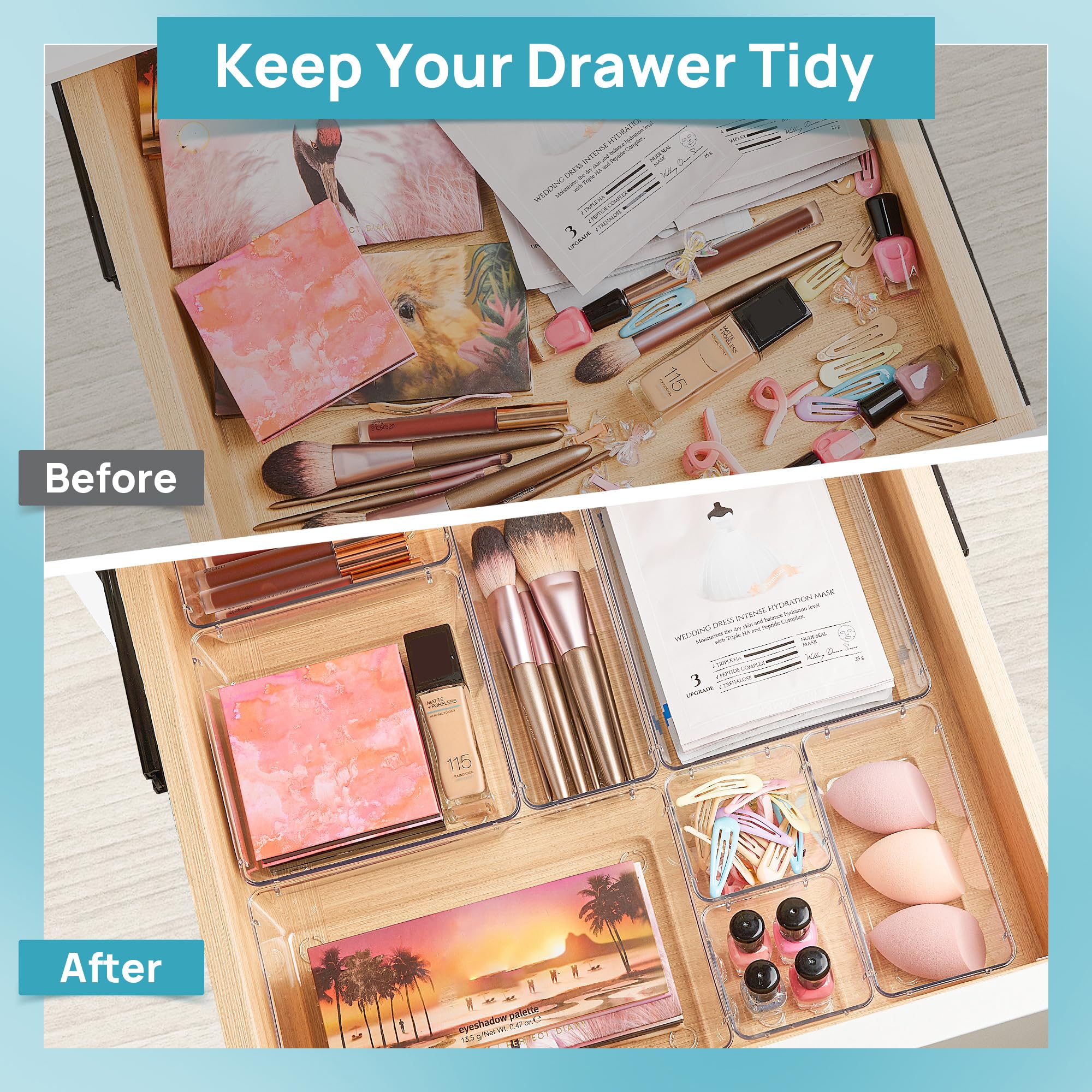 Vtopmart trays size comparison laid side-by-side to plan drawer layouts