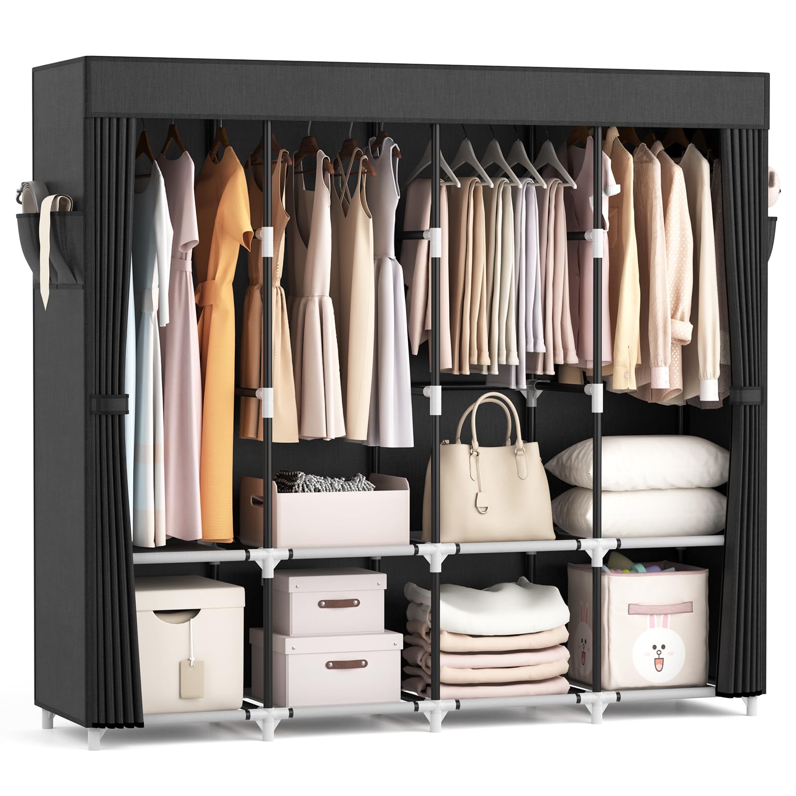 VTRIN front view showing full covered wardrobe and organized clothes