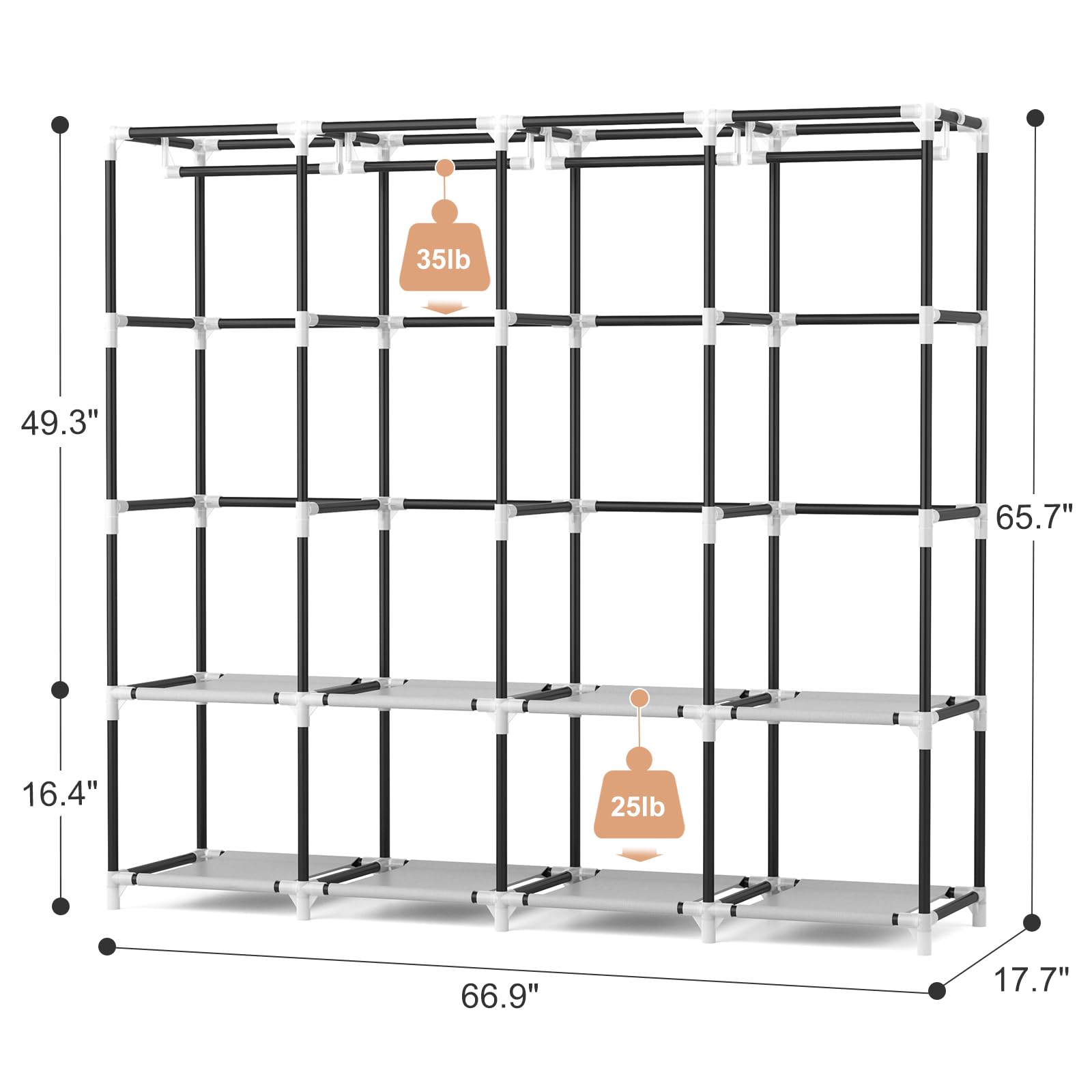 VTRIN hanging rod close-up showing sturdy metal rail supporting garments