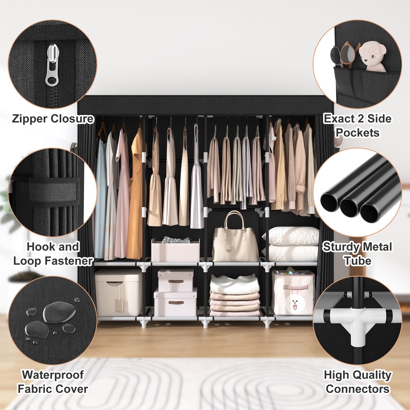 VTRIN shelf storage arranged with folded clothes and bags for organization