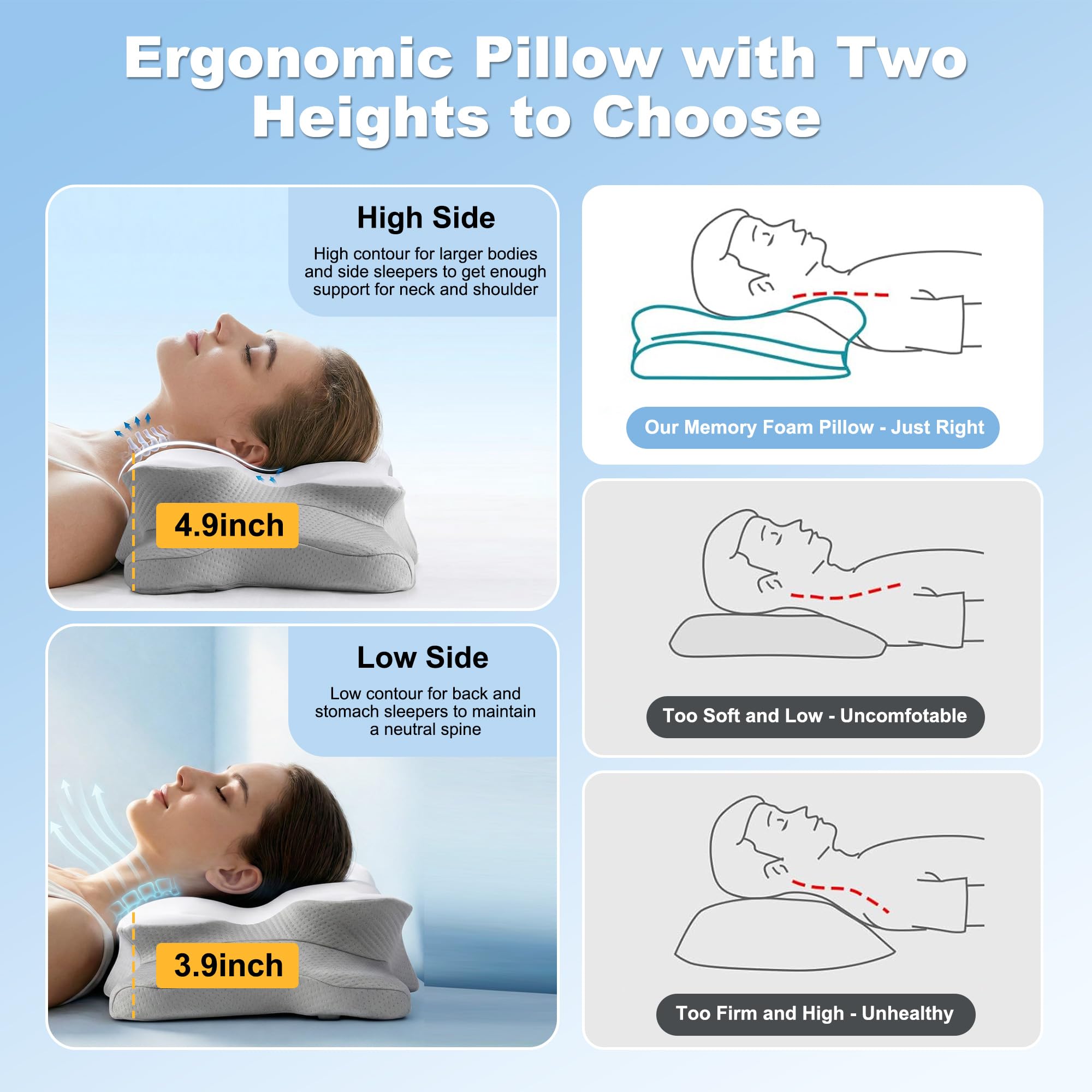 VYLEE pillow beside ruler showing dimensions and scale for proper fit
