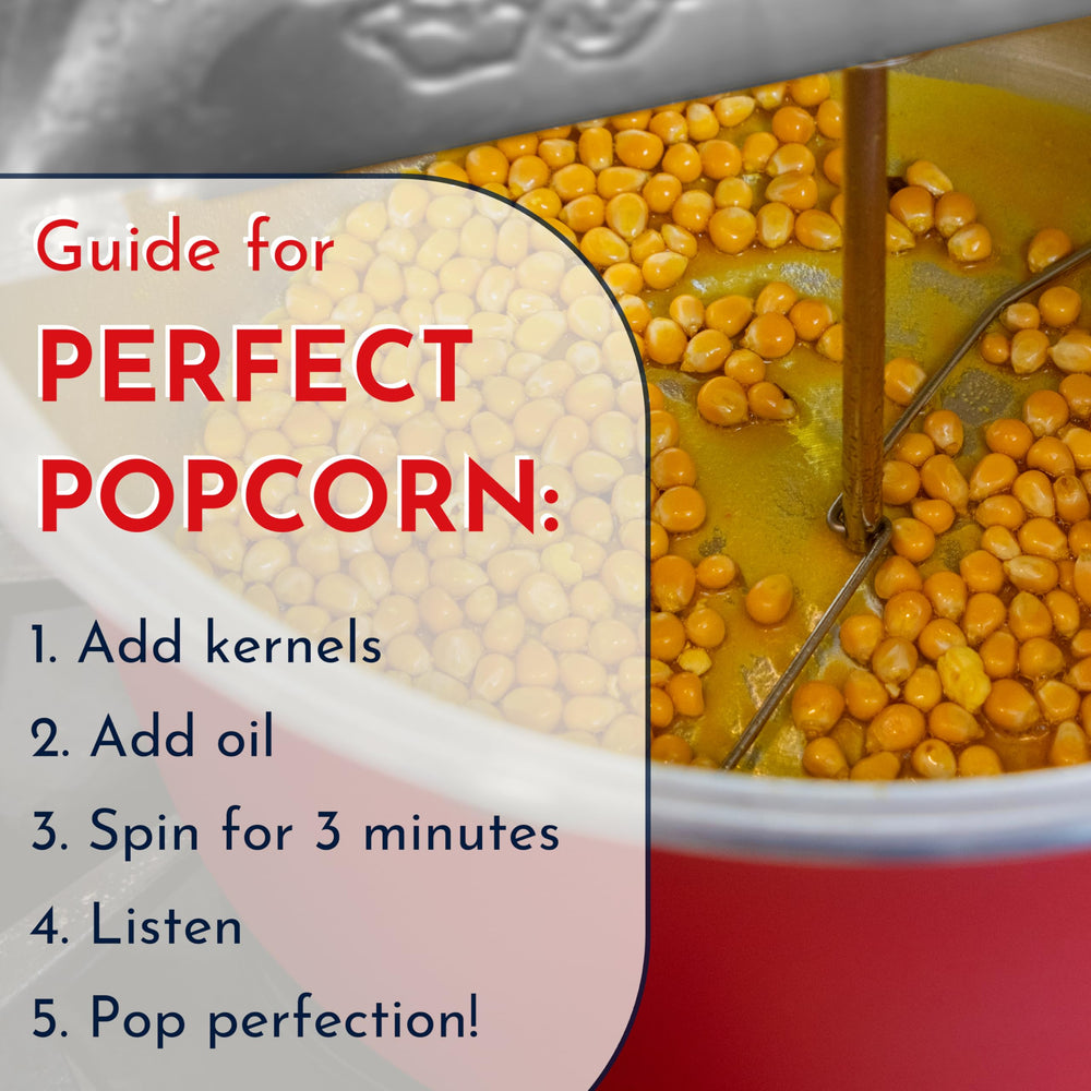 Wabash Valley Farms Whirley Pop in use on stovetop producing fresh popcorn fast