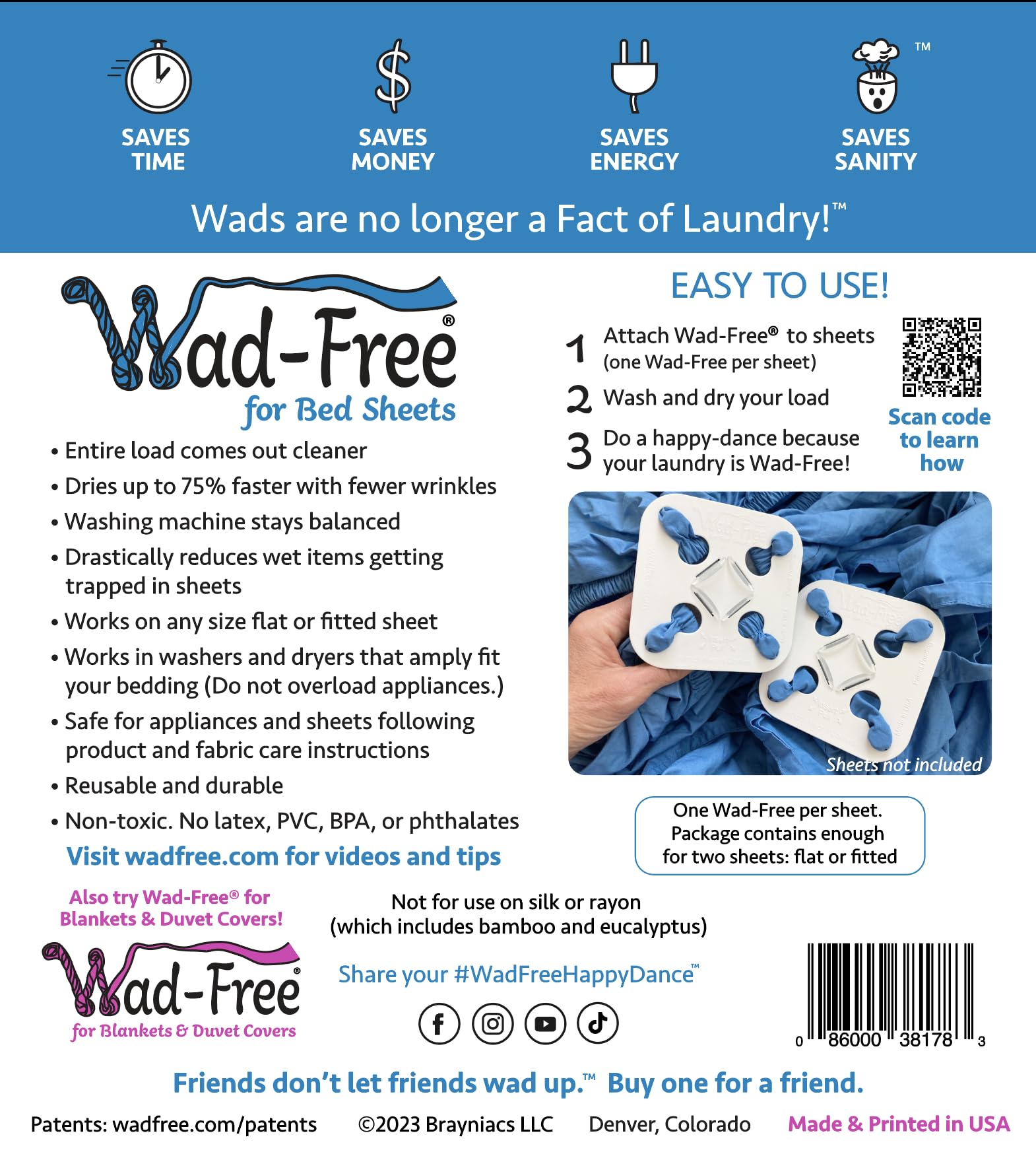 Wad-Free attached to fitted sheet elastic preventing twisting
